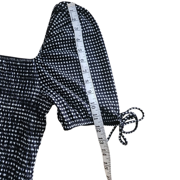 Topshop Gingham Black & White Prairie Dress Size US 14 Ruffle Short Sleeve NWT - Picture 8 of 11